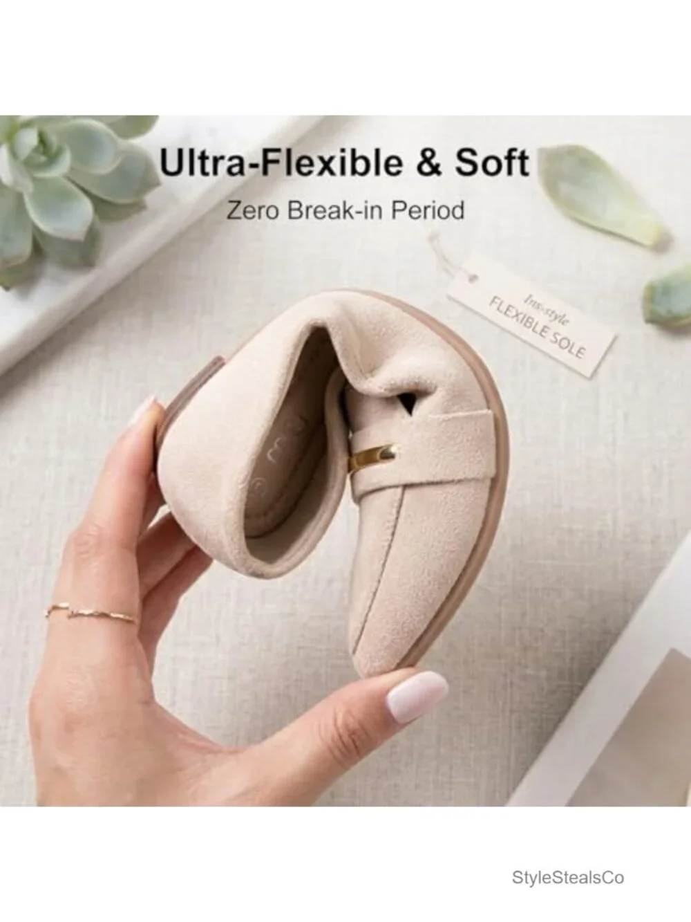MUSSHOE Women Pointed Toe Faux Suede Loafers Gold Bit Slip On Business Casual